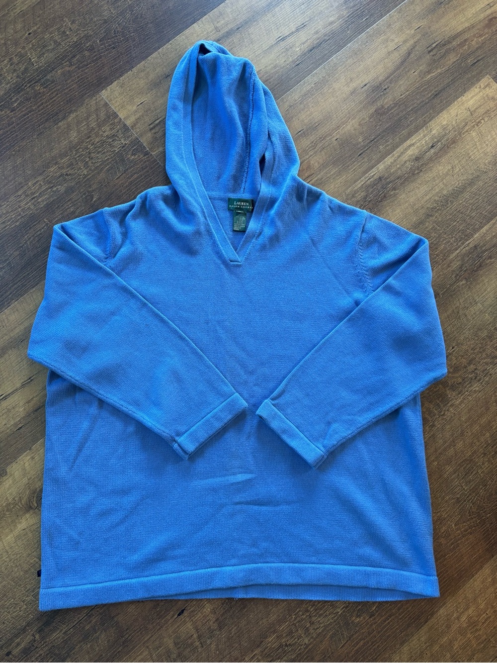 Lauren Ralph Lauren Bright Blue V-Neck Hooded 100% Cotton Sweater